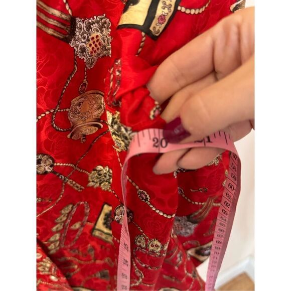 Vintage Studio Red Satiny Ornate Chain and Jewel Print Button Down Blouse M/L - Picture 5 of 6